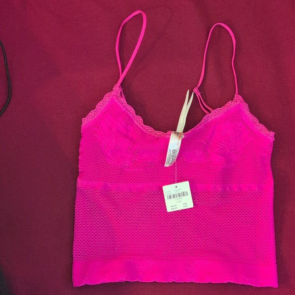Anthropologie Women’s Pink Mesh Lace Trim Camisole Adjustable Strap S/M